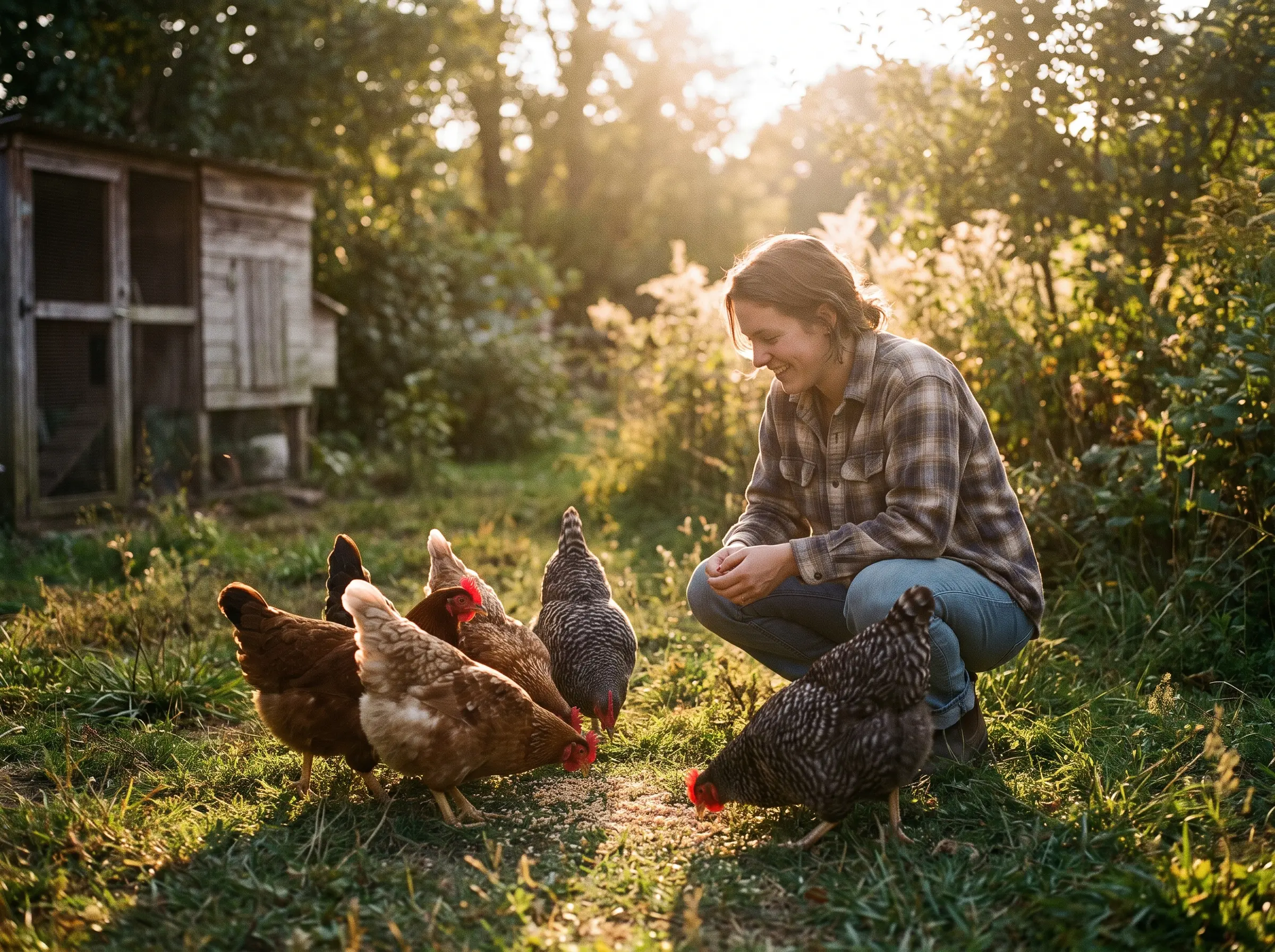 A keeper with their flock at golden hour